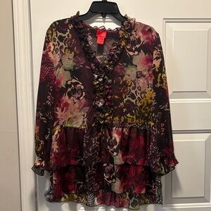 V Cristina Multicolor Floral Ruffle Blouse